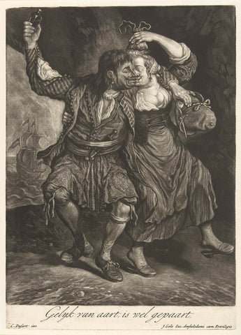 Dancing couple, 1695, Cornelis Dusart (attributed to), 1695 Canvas Print