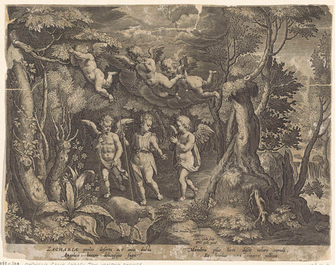 John the Baptist is accompanied by angels as he moves into the desert, Cornelis Galle (I), 1595 - 1636 Canvas Print