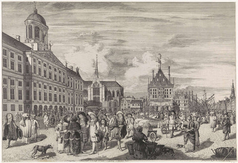 Dam square in Amsterdam, Johannes Kip, 1685 - 1690 Canvas Print