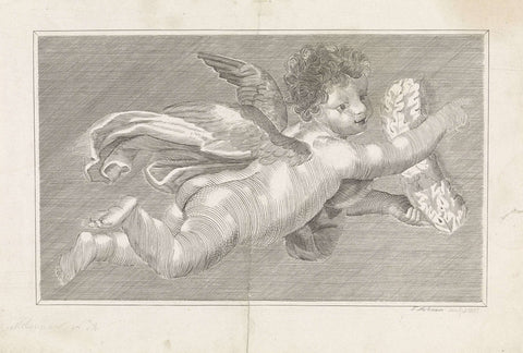 Flying putto with wreath, Frans Molenaar (1821-1886), 1837 Canvas Print