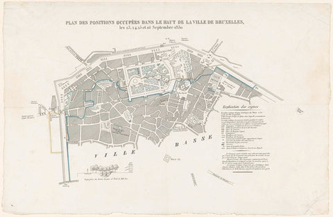 Map of Brussels, 1830, anonymous, 1830 - 1831 Canvas Print