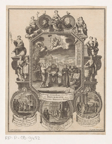 Allegory on the second centenary of the Reformation, Adolf van der Laan, 1719 Canvas Print