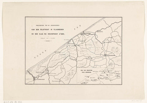 Map of the west coast of Flanders between Ostend and Nieuwpoort, 1600, anonymous, 1832 - 1856 Canvas Print