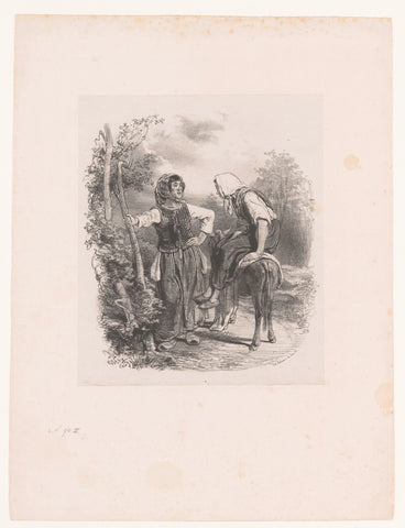 Two peasant women with a mule, Paul Gavarni, c. 1830 Canvas Print