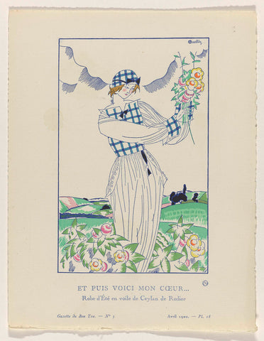 Gazette du Bon Ton, 1920 - No. 3, Pl. 18: And then here is my heart (...) / Summer dress in sail of Ceylon by Rodier, Charles Martin, 1920 Canvas Print