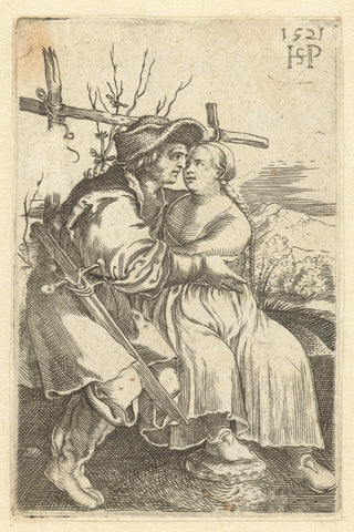 Peasant love couple, Hans Sebald Beham, 1521 - 1599 Canvas Print