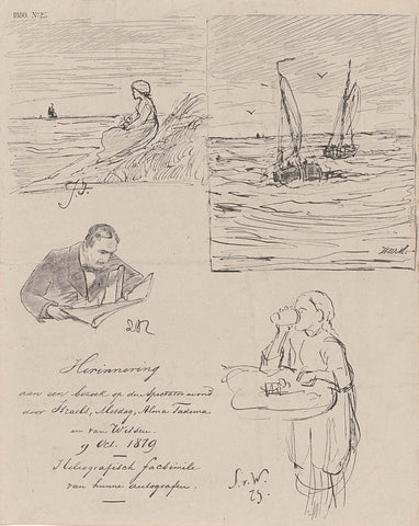 Remembrance of a visit to the Spectator evening by Israels, Mesdag, Alma Tadema and van Witsen. 9 Oct. 1879 / Heliographic facsimile of their autographs, anonymous, 1879 - 1880 Canvas Print