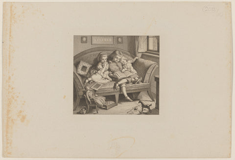 Drie meisjes kijkend in een prentenboek (Das Bilderbuch), Hugo Bürkner, 1860 Canvas Print