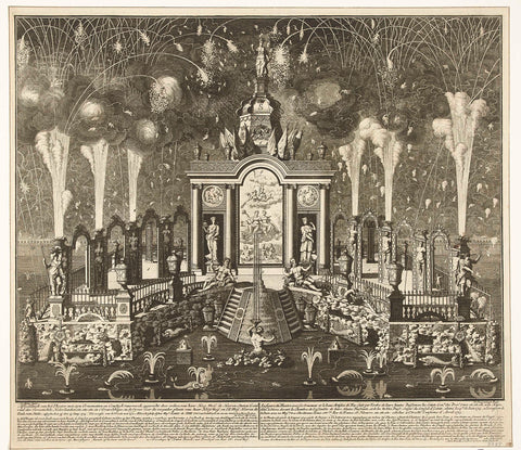 Fireworks at the celebration of the Treaty of Utrecht, 1713, Daniël Stopendaal, 1713 Canvas Print