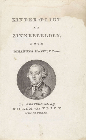 Title and portrait of author Johannes Cornelisz. Hazeu, Barent de Bakker, 1789 Canvas Print