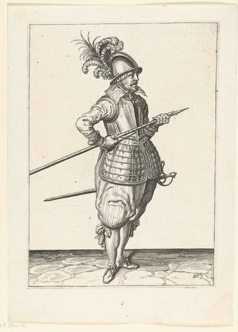 Soldier who carries his skewer with both hands at his right side, the tip diagonally upwards and near his belly, Jacob de Gheyn (II) (workshop or), 1597 - 1607 Canvas Print