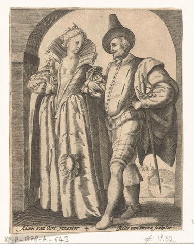 Man en vrouw, gekleed volgens de mode van 1590-1600, Gillis van Breen, c. 1580 - before 1600 Canvas Print