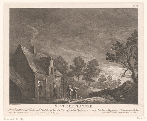 Nocturnal landscape with four men at an inn, Jacques-Philippe Le Bas, c. 1751 Canvas Print