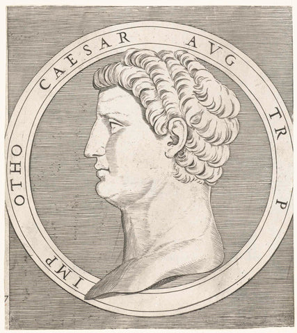 Portrait of Emperor Otho in round frame, Marcantonio Raimondi, 1510 - 1527 Canvas Print