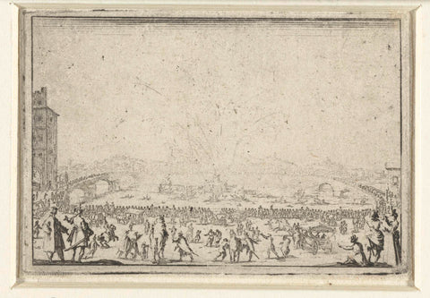 Fireworks on the Arno in Florence, Jacques Callot, 1621 Canvas Print