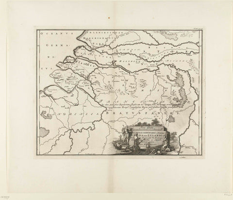 Historical map of the Netherlands with the areas of the Batavians and Frisians, Gerrit de Broen (I), 1695 - 1700 Canvas Print