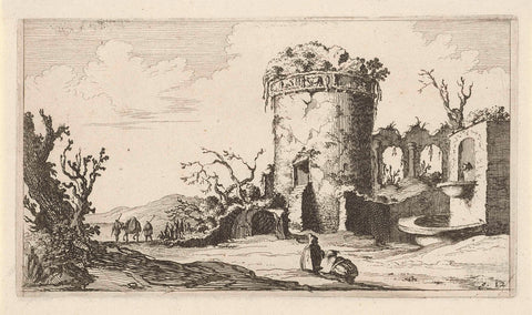 Fountain at ruin with a round tower, Gillis van Scheyndel (I), 1640 - 1706 Canvas Print