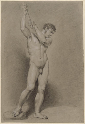 Standing male nude with a stick above the head, Jacob Smies, 1803 Canvas Print