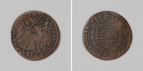 Hope for peace in the Spanish Netherlands, calculation medal of the Council of Finance, anonymous, 1606 Canvas Print