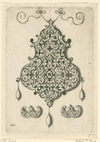 Back pendant with in the middle an oval with flower motif, Adriaen Collaert, c. 1570 - before 1573 Canvas Print