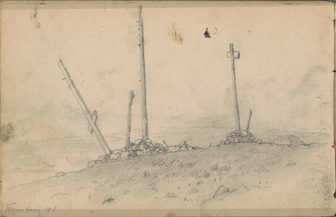 Dilapidated Russian grave crosses on Wrangeleiland in the Bay of the Cross, Nova Zembla, Louis Apol, 1880 Canvas Print