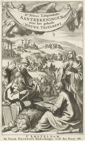 The four evangelists in the company of a lion and bull, Jan Luyken, 1689 Canvas Print