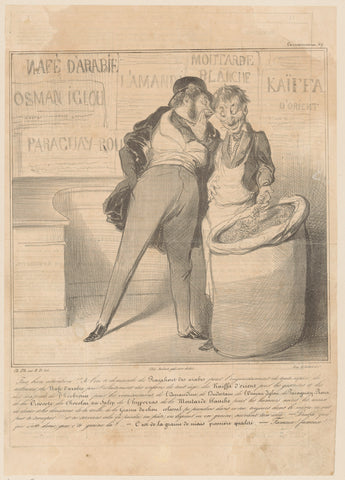 Grocer Robert Macaire shows Bertrand the contents of a bag, Honoré Daumier, 1837 Canvas Print