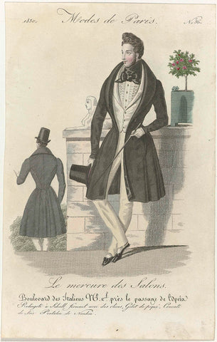 Le Mercure des Salons, Modes de Paris, 1830, No. 36 : Redingote à Schall fermant (...), anonymous, 1830 Canvas Print