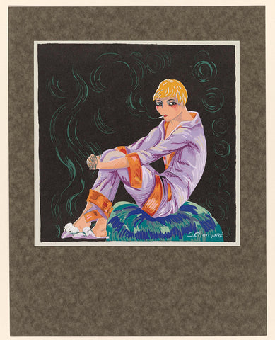 Femmes Modernes , 1926 : Sitting woman with cigarette, S Chompré, c. 1926 Canvas Print