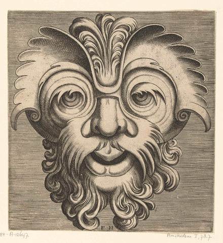 Mask with beard and moustache with curls, a tude of curls rests on the nose root, Frans Huys, 1555 Canvas Print