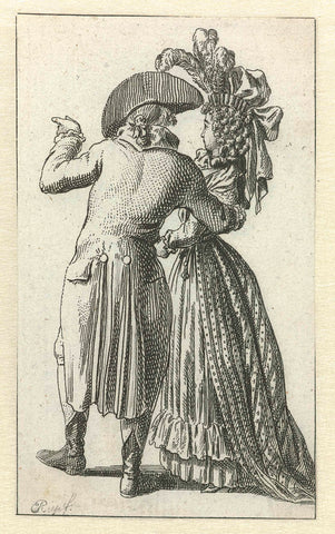 Almanac card from 1789: Standing man and woman seen on the back, Ernst Ludwig Riepenhausen, 1789 Canvas Print