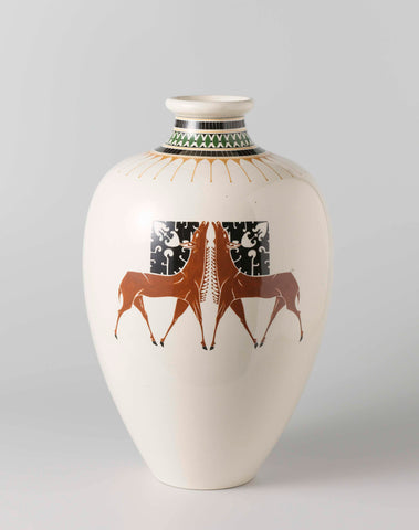 Vase with decoration of deer weded towards each other, Bert Nienhuis (I), 1905 - 1910 Canvas Print