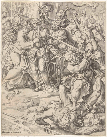 Judaskus and arrest of Christ, Dirck Volckertsz. Coornhert (attributed to), 1548 Canvas Print