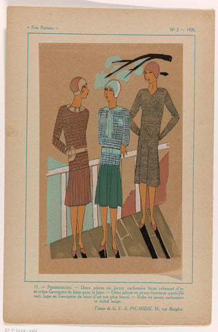 Très Parisien, 1928, No. 2 : 11.- PROMENEUSES.- Two pieces in jersey (...), anonymous, 1928 Canvas Print