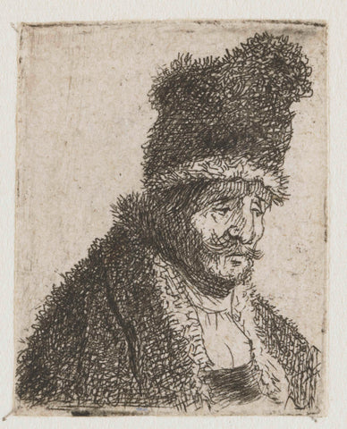 Sheet of studies of men's head: old man in fur coat and high cap, Rembrandt van Rijn, c. 1629 Canvas Print