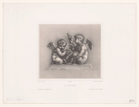 Two putti spinning, Hyacinthe Louis Victor Jean Baptiste Aubry-Lecomte, 1848 Canvas Print