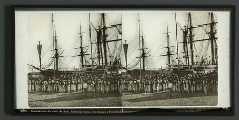 Soldiers in the port of Port Saïd before the opening of the Suez Canal, Egypt, Ferrier Père-Fils et Soulier & Léon et Lévy, 1869 Canvas Print