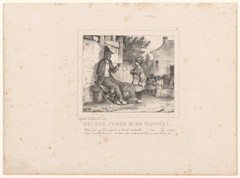 Young schoolboy shows a disabled soldier his medal, Nicolas Toussaint Charlet, 1830 Canvas Print