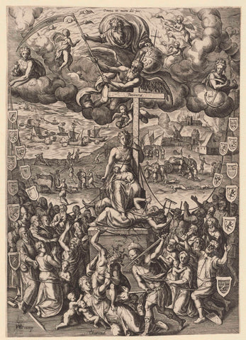 Patientia holds the 17 provinces together during the war, c. 1575, Monogrammist HATE, 1574 - 1576 Canvas Print