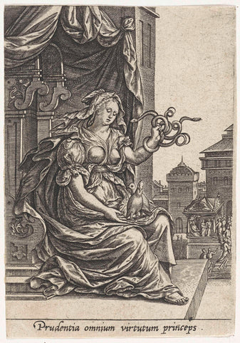 Allegory on Prudence and Innocence, Hieronymus Wierix, 1563 - 1623 Canvas Print