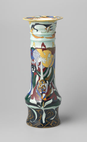 Vase of pottery, multicolored painted with stylized plant motifs, N.V. Haagsche Plateelfabriek Rozenburg, 1905 Canvas Print