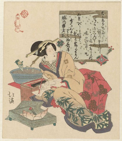 Vrouw schrijft een brief, Totoya Hokkei, c. 1890 - c. 1900 Canvas Print