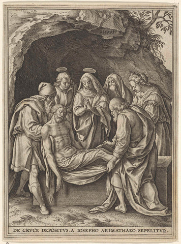 Entombment of Christ, Hieronymus Wierix, 1563 - before 1586 Canvas Print