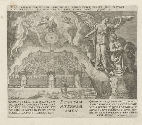 John sees the New Jerusalem: 'and eternal life, amen', Johann Sadeler (I), 1579 Canvas Print