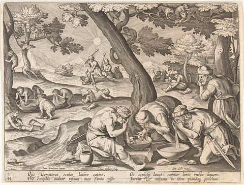 Hunting monkeys by deception, Jan Collaert (II), 1634 Canvas Print