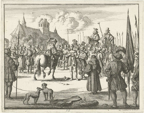 Martin Zehentmayer and six other anabaptists, addressed by a nobleman, on their way to their execution at Gmünd, 1529, Jan Luyken, 1685 Canvas Print