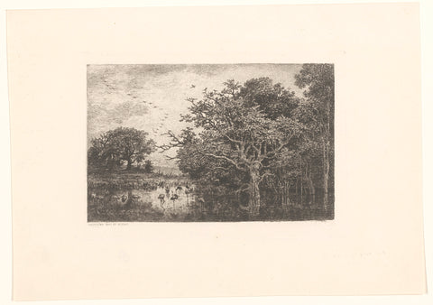 Marsh with storks, Charles-François Daubigny, 1827 - 1878 Canvas Print