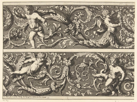 Two friezes with acanthus vines and putti, Jean Lepautre, c. 1731 Canvas Print