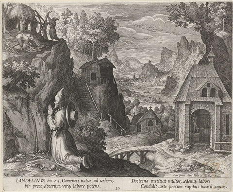 Saint Landelinus as a hermit, Johann Sadeler (I), 1600 Canvas Print