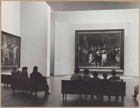 Night watch room with visitors on benches, seen from behind, 1960 Canvas Print